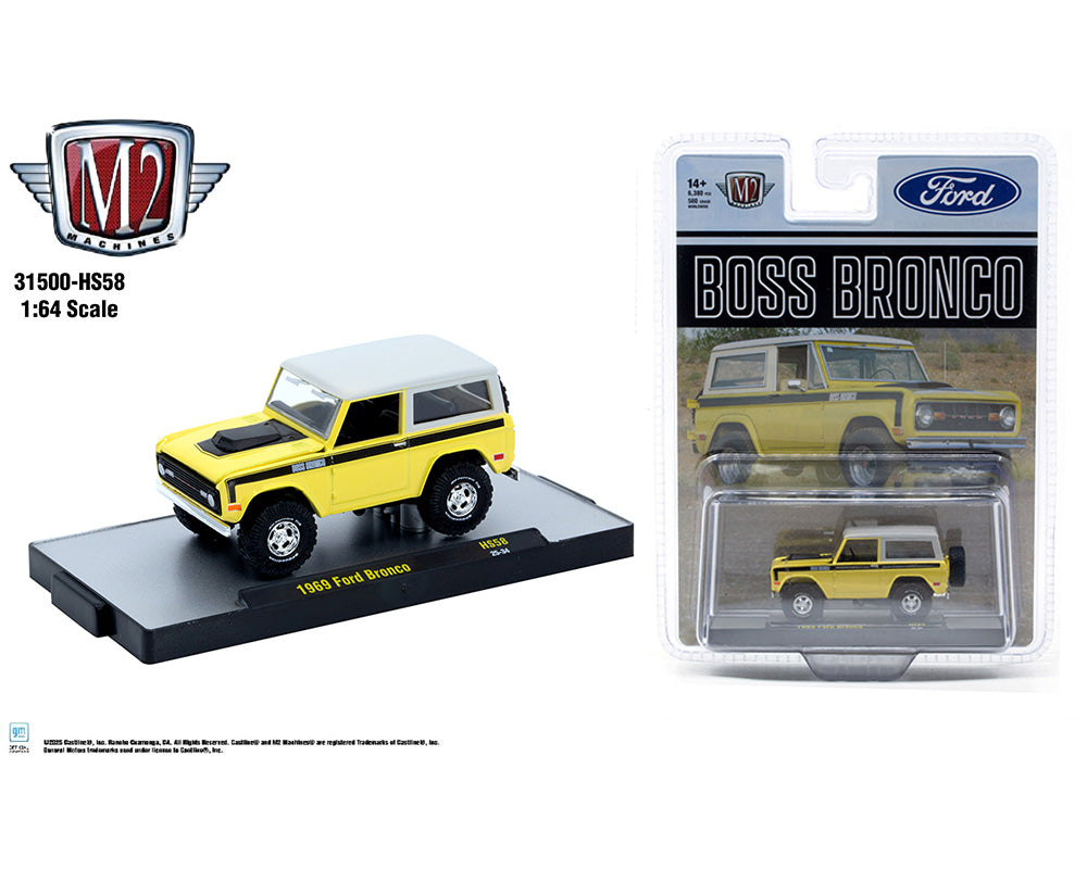 M2 Machines 1969 Ford Bronco BOSS Beige with White Top Two-Tone HS58 25-34 Hobby Exclusive