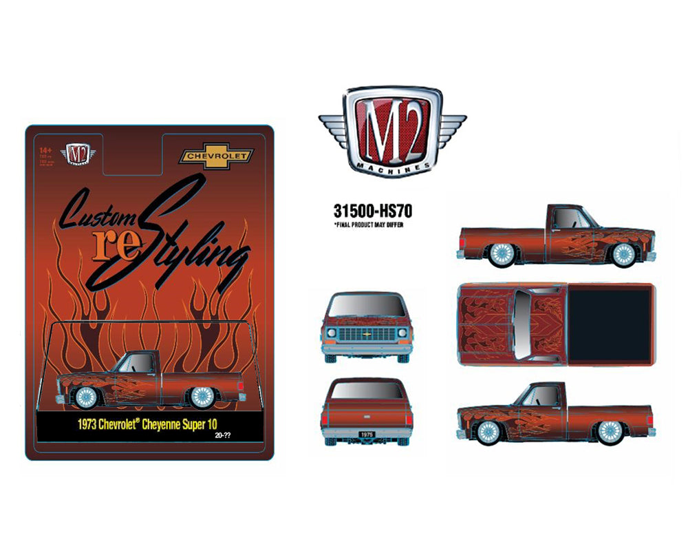 M2 Machines 1973 Chevrolet Cheyenne Super 10 Custom ReStyling Brown with Flames HS70 Hobby Exclusive Preorder