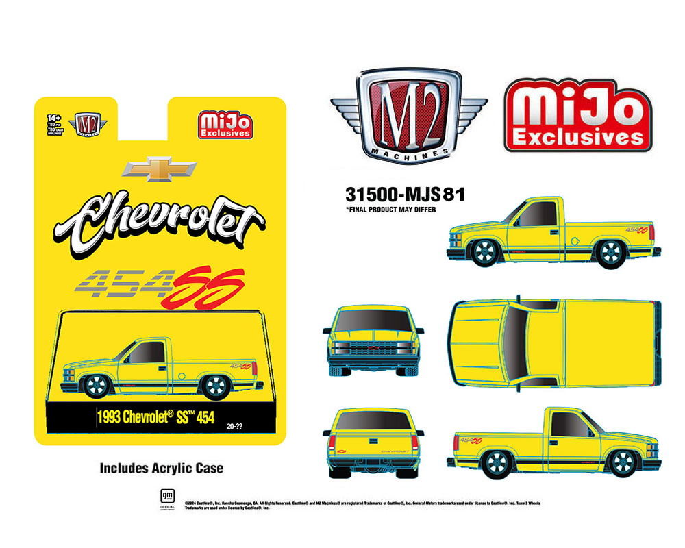 M2 Machines 1993 Chevrolet SS 454 Pickup Truck Yellow MJS81 25-12