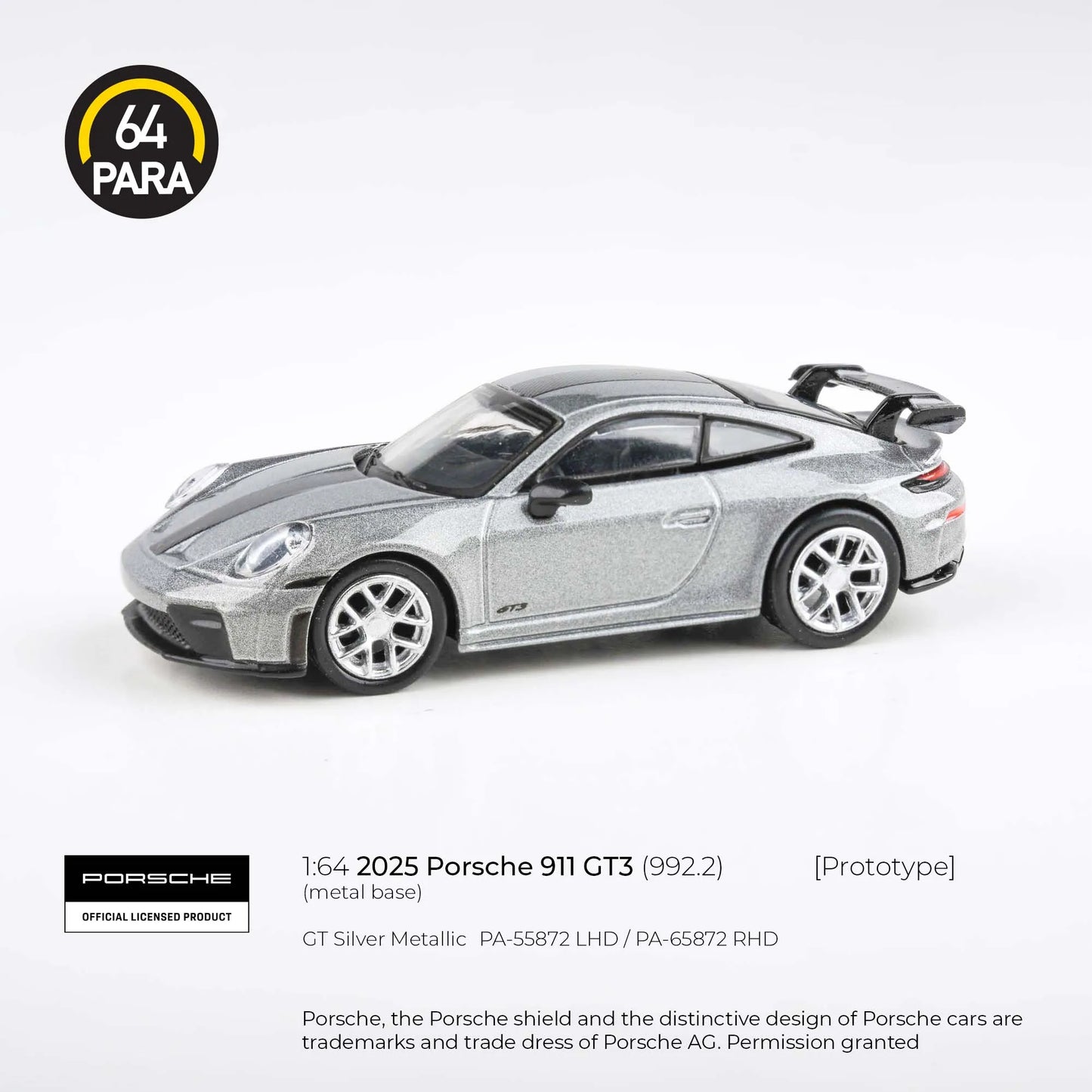Paragon Models PARA64 1:64 2025 Porsche 911 GT3 (992.2) GT Silver Metallic LHD