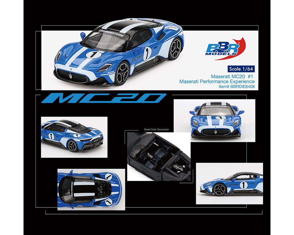 Mini GT x BBR Models Maserati MC20 #1 Maserati Performance Experience Blue