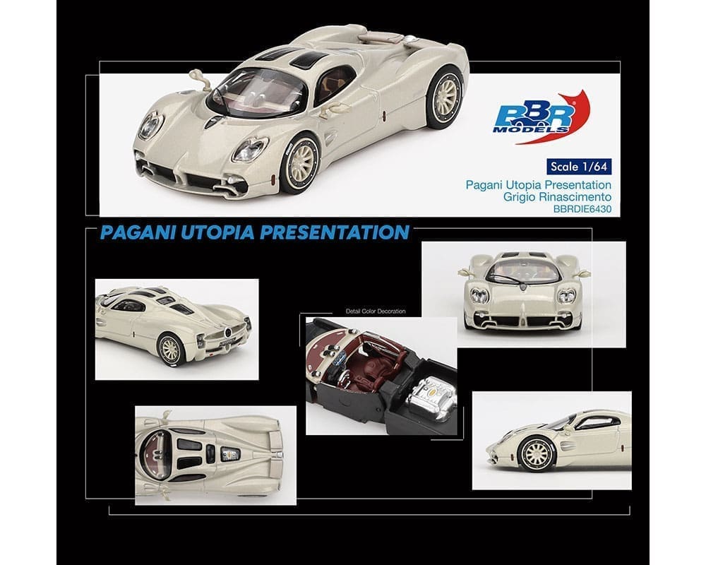 Mini GT x BBR Models Pagani Utopia Presentation Grigio Rinascimento – Limited Edition