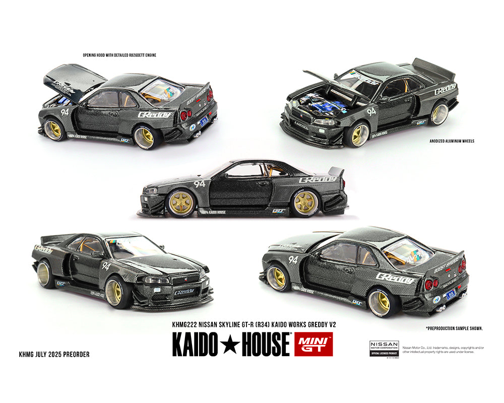 Kaido House Nissan Skyline GT-R (R34) Kaido Works GReddy V2 Black with Carbon KHMG222 Preorder
