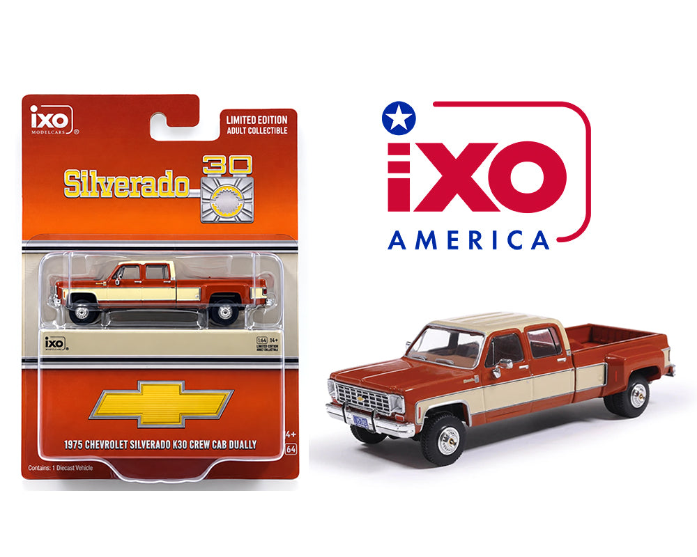IXO Model 1975 Chevrolet K30 Crew Dab Dually Grecian Bronze and Santa Fe Tan Deluxe Two-Tone