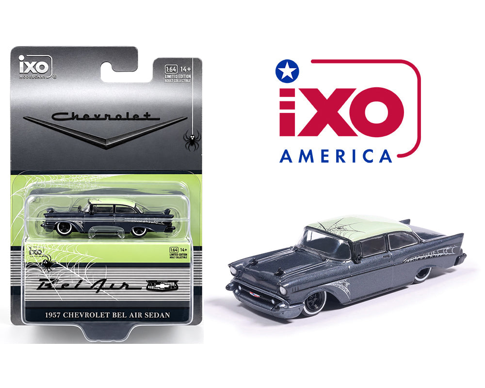 IXO Model Cars 1957 Chevrolet Bel Air Sedan Custom Rod Halloween Grey & Green