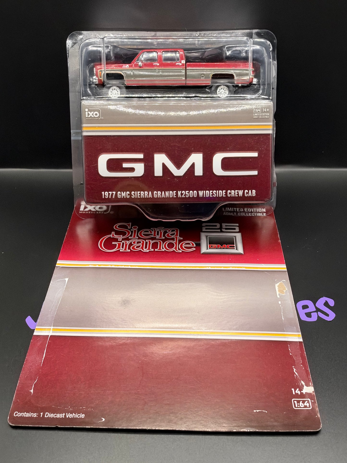 Blister Separated IXO Model Cars 1977 GMC Sierra Grande K2500 Crew Cab Wideside Dark Red Metallic and Silver Special Two-Tone Lifted