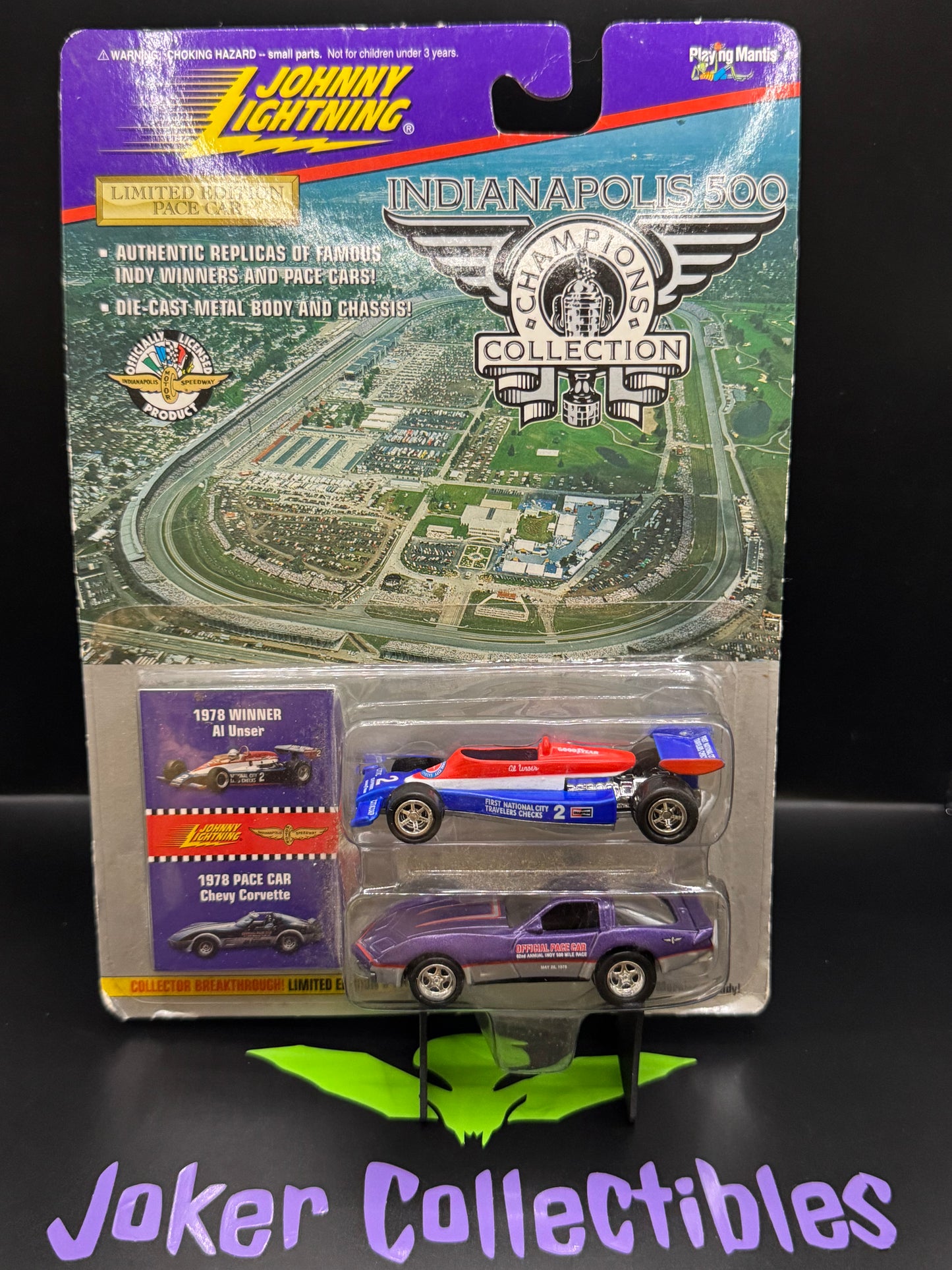 Johnny Lightning Indianapolis 500 Champions Collection Red Blue 1978 Winner Al Unser & Purple 1978 Pace Car Chevy Corvette