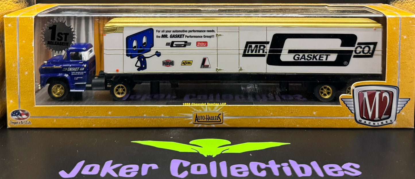 M2 Machines Auto-Haulers Chase 1958 Chevrolet Spartan LCF & Mr. Gasket Trailer R1 11-01