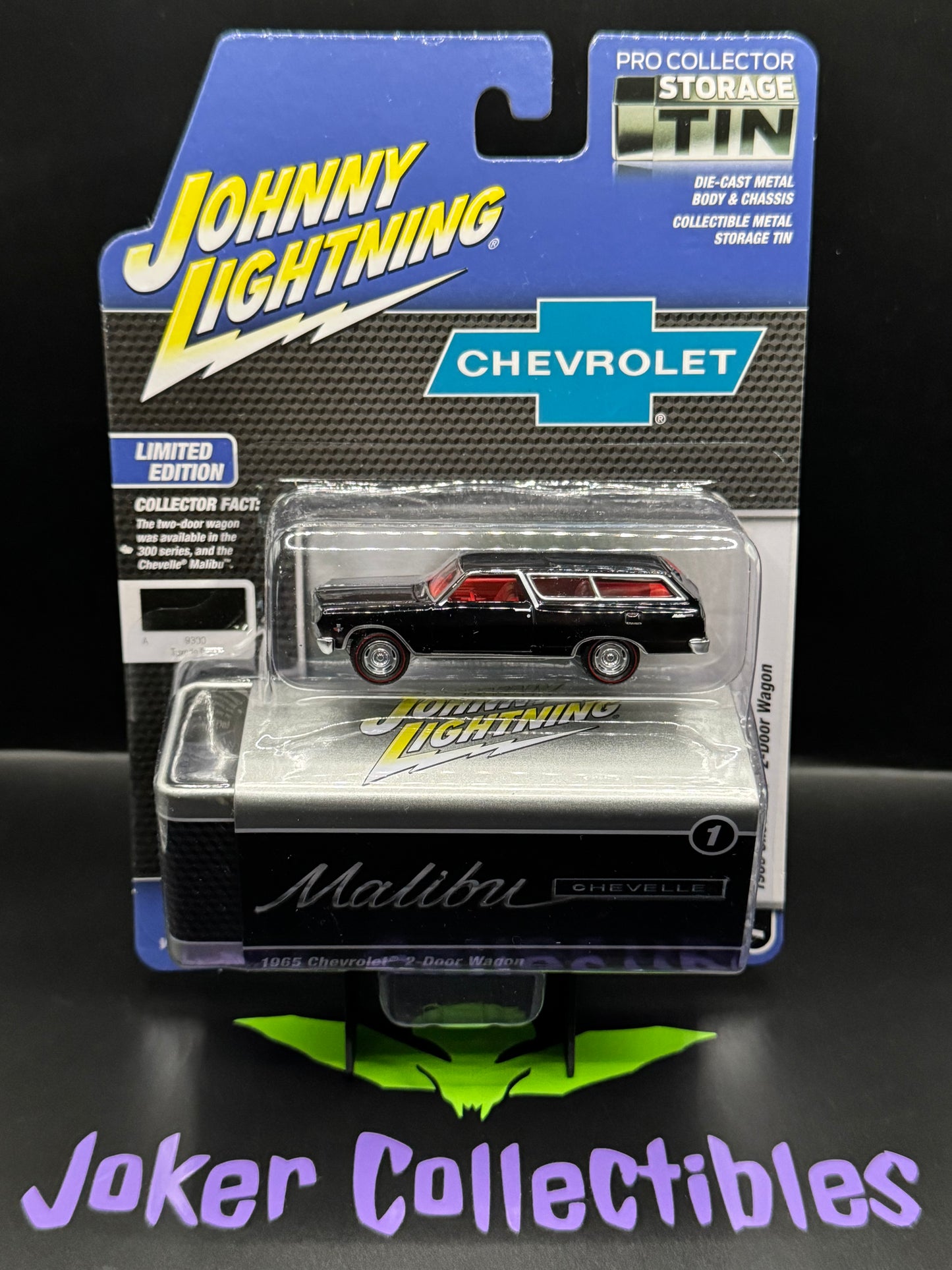 Johnny Lightning Pro Collector Storage Tin 1965 Chevrolet 2-Door Wagon Tuxedo Black #1