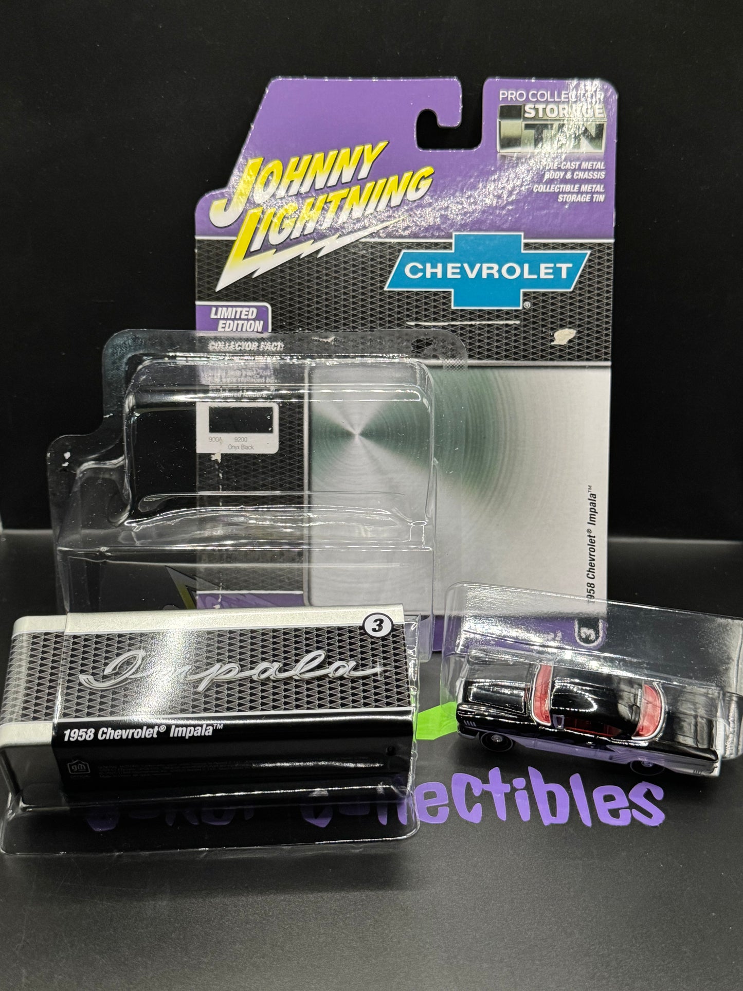 Johnny Lightning Pro Collector Storage Tin 1958 Chevrolet Impala Onyx Black #3 Detached from Card