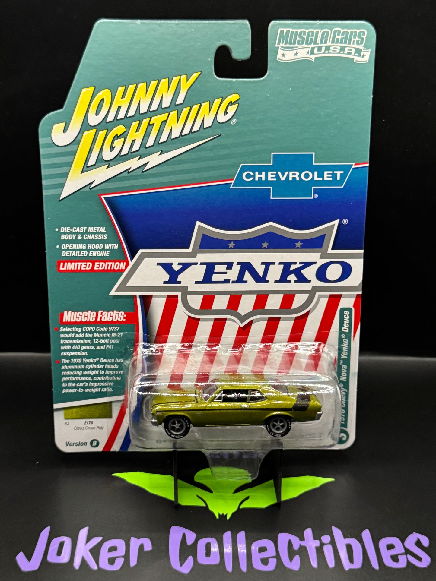 Johnny Lightning Muscle Cars U.S.A. Yenko 1970 Chevy Nova Yenko Deuce Citrus Green Poly #3
