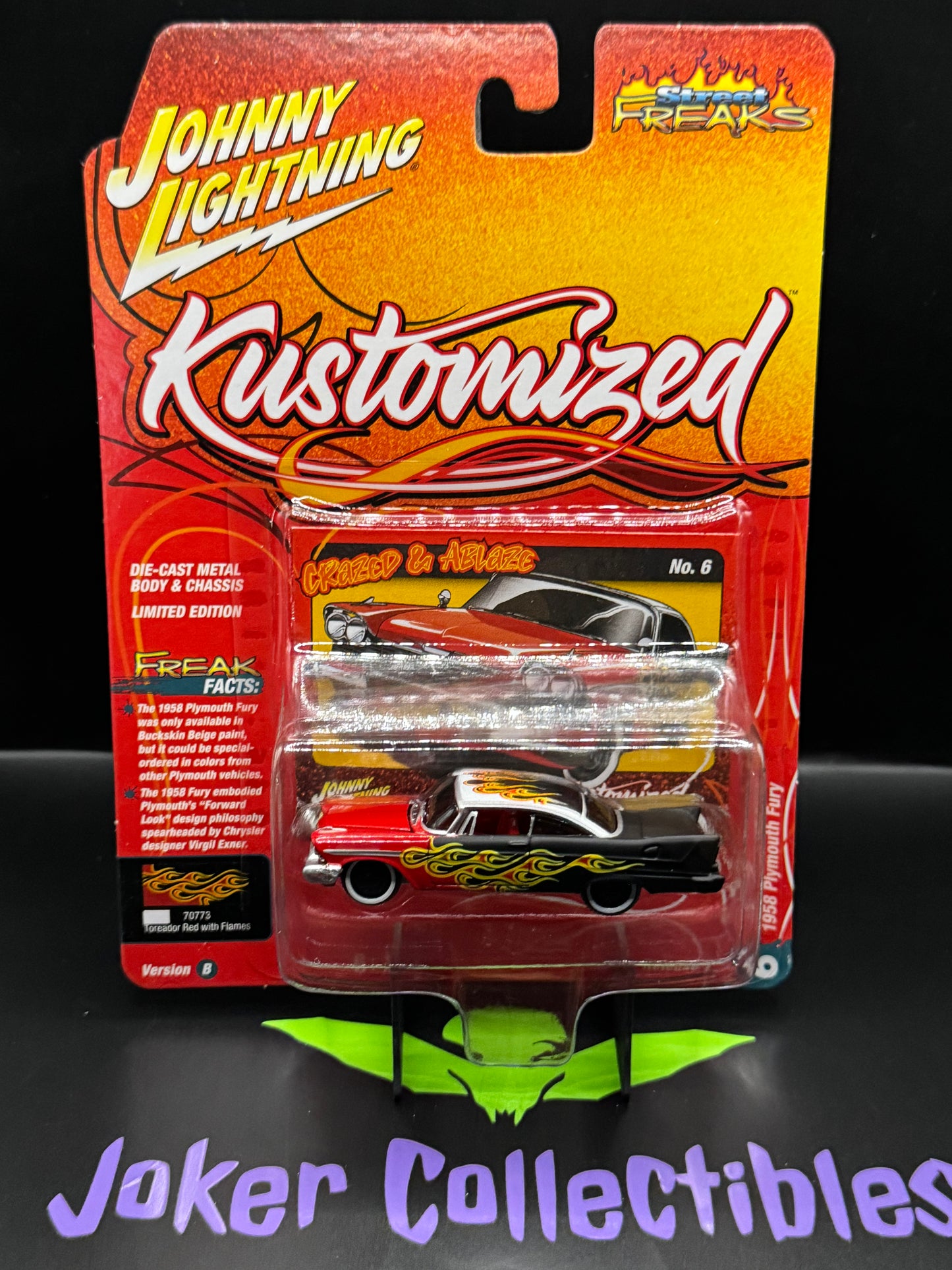 Johnny Lightning Street Freaks Kustomized Crazed & Ablaze 1958 Plymouth Fury Toreador Red with Flames #6