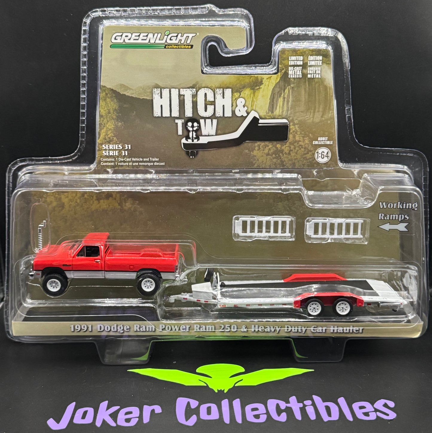 Greenlight Series 31 Hitch & Tow 1991 Dodge Ram Power Ram 250 & Heavy Duty Car Hauler
