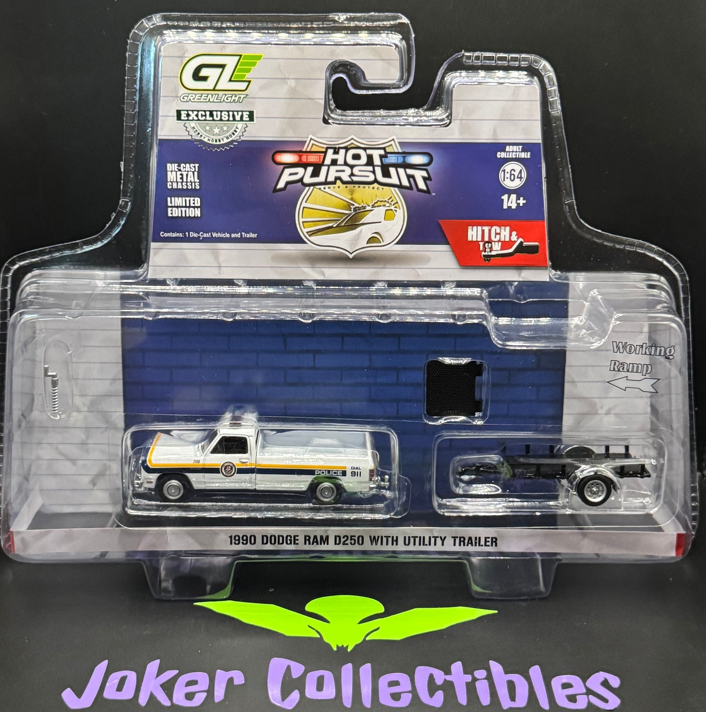 Greenlight Series 1 Hitch & Tow Hot Pursuit 1990 Dodge Ram D250 With Utility Trailer Philadelphia Police Department Hubby Exclusive