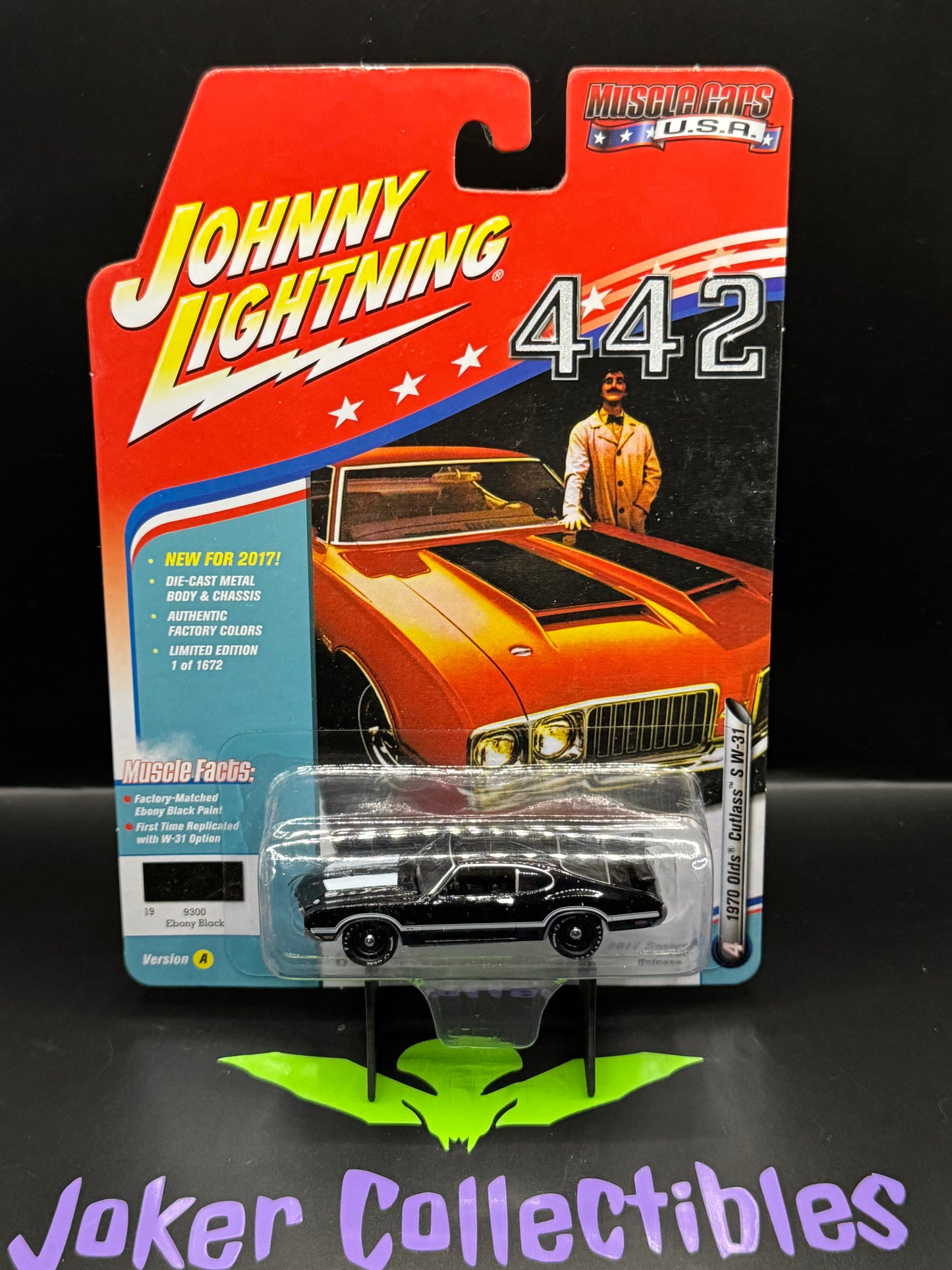 Johnny Lightning Muscle Cars U.S.A. 442 1970 Olds Cutlass S W-31 Ebony Black #4