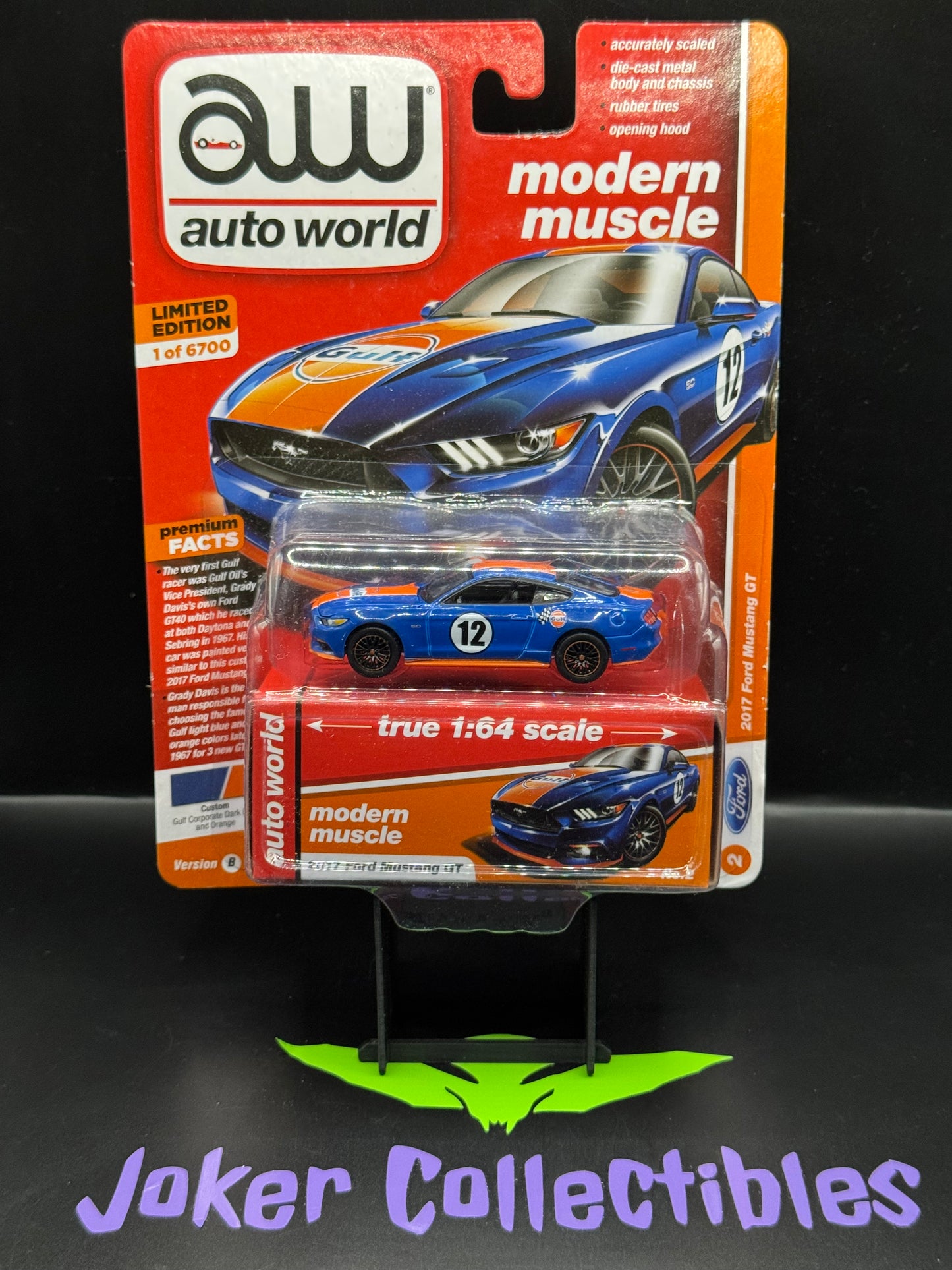 Auto World Modern Muscle Gulf 2017 Ford Mustang GT Gulf Corporate Dark Blue and Orange # 2