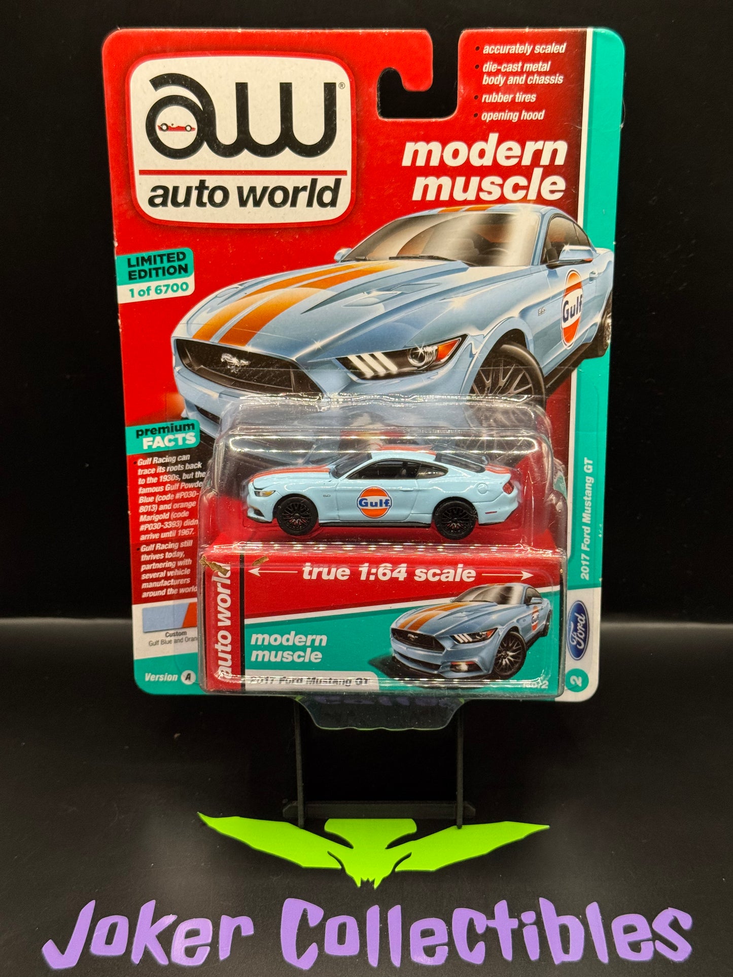 Auto World Modern Muscle Gulf 2017 Ford Mustang GT Gulf Blue and Orange # 2
