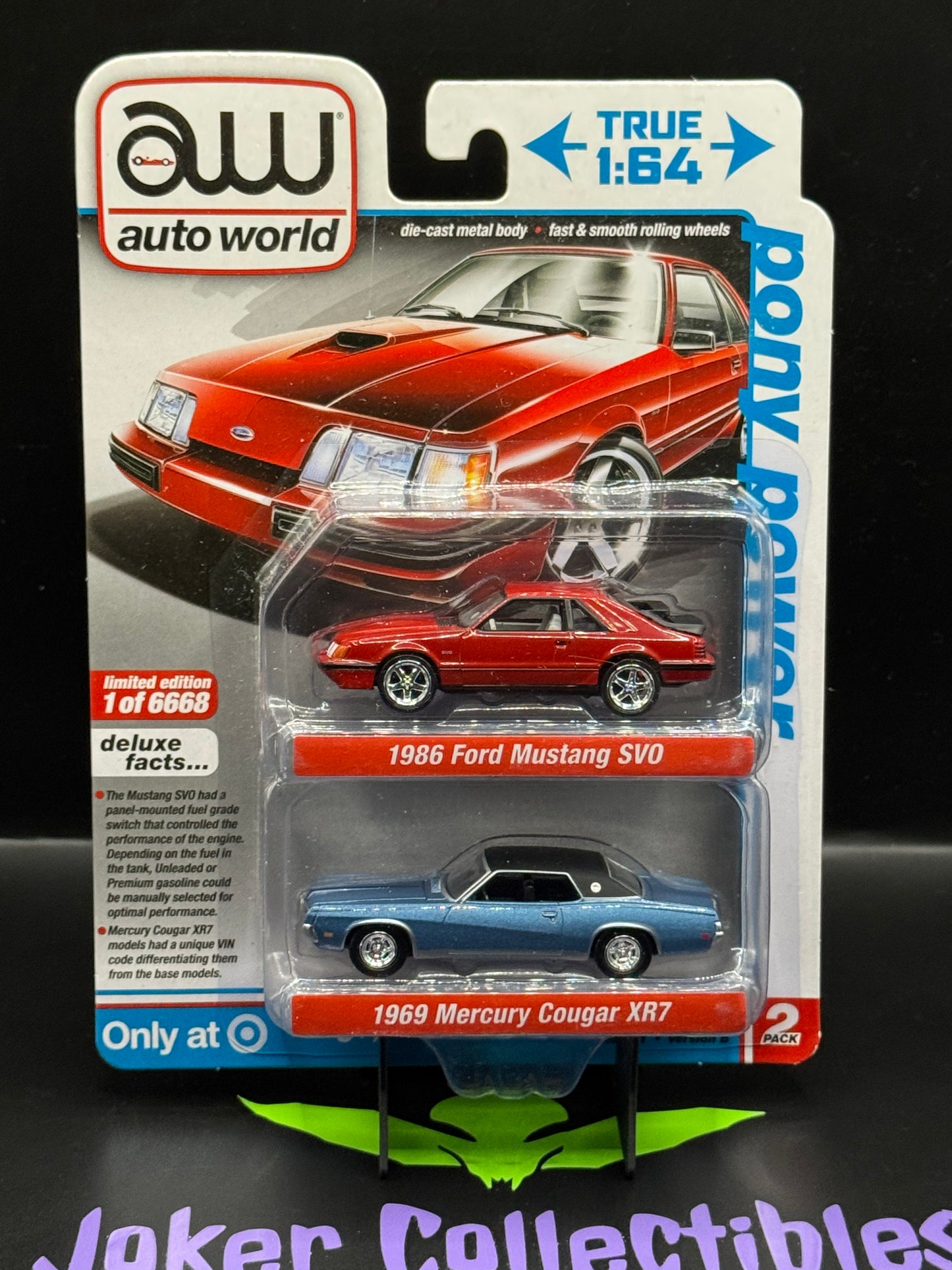 Auto World 2 Pack Pony Power 1986 Ford Mustang SVO & 1969 Mercury Cougar XR7