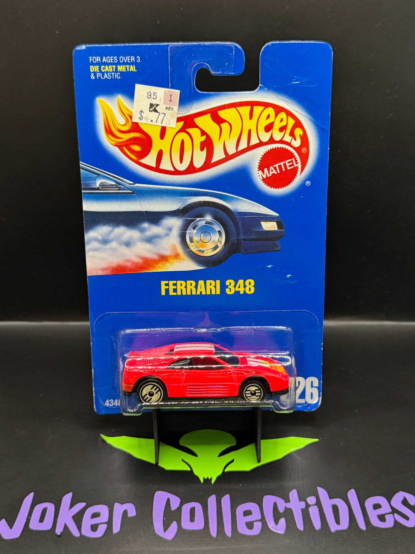 Hot Wheels Blue Card Neon Pink Ferrari 348 #226 Tinted Windows Black and Red Interior KMart Sticker