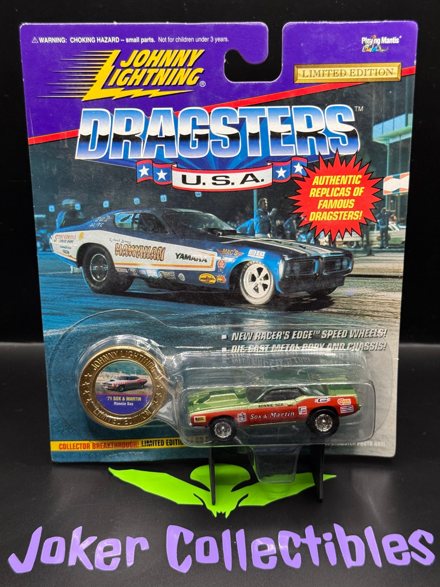 Johnny Lightning Dragsters U.S.A Series 5 Green '71 Sox & Martin Ronnie Sox with Coin