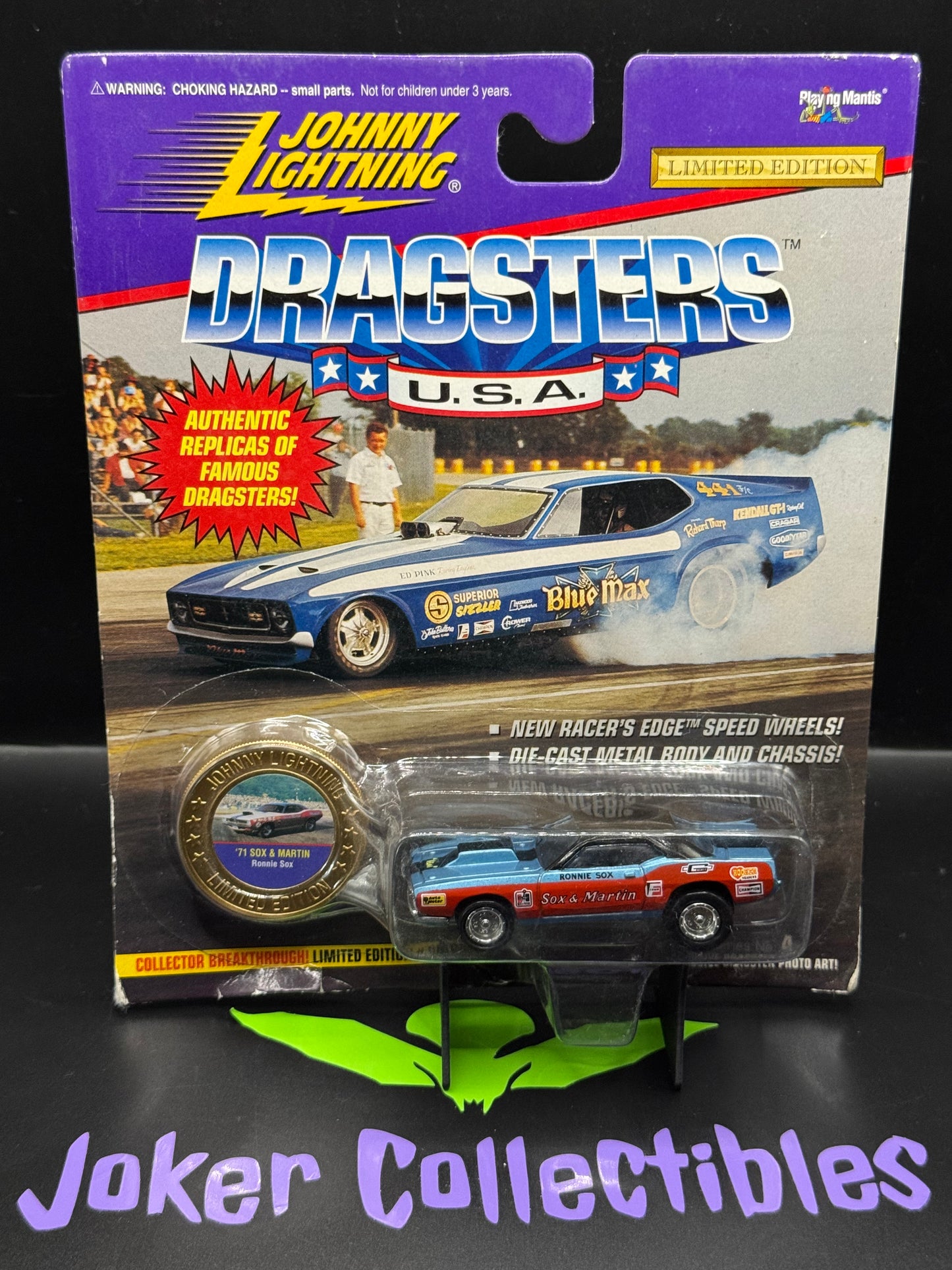 Johnny Lightning Dragsters U.S.A Series 4 Blue '71 Sox & Martin Ronnie Sox with Coin