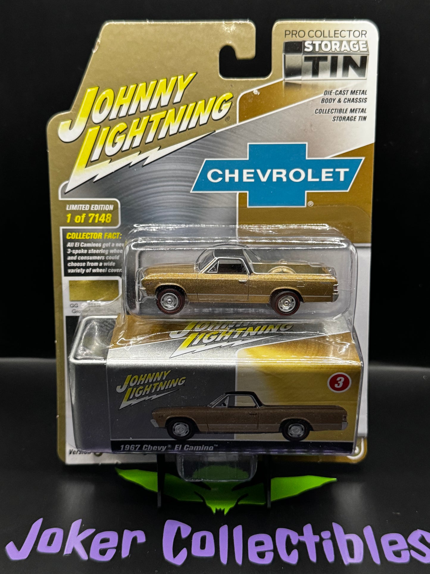Johnny Lightning Pro Collector Storage Tin 1967 Chevy El Camino # 3 Granada Gold Poly