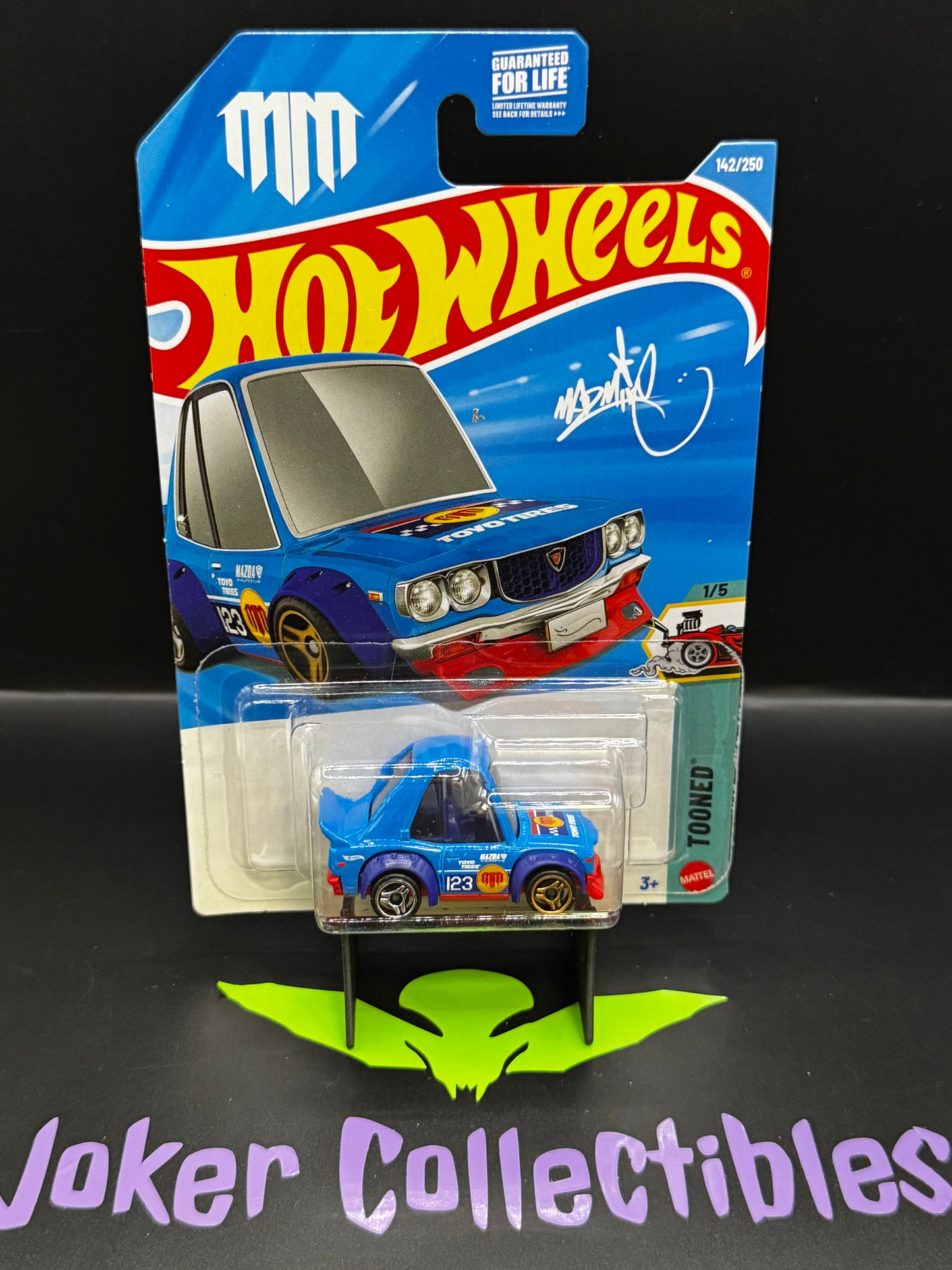 Hot Wheels 2026 Mad Mike Blue Red Mazda RX-3 142/250 Tooned 1/5 E Case