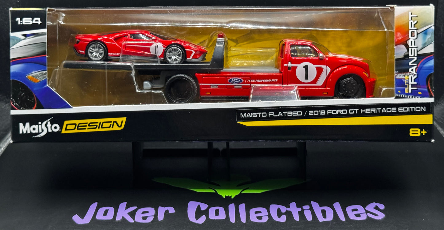 Maisto Design Elite Transport Maisto Flatbed & 2018 Ford GT Heritage Edition