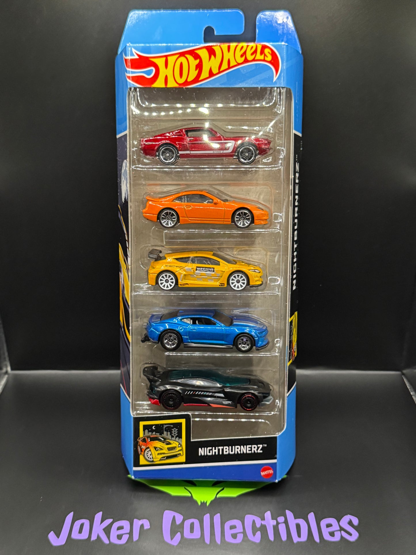 Hot Wheels 5 Pack Nightburnerz 2024 '67 Shelby GT500, Nissan 3000ZX Twin Turbo, 2018 COPO Camaro SS, Megane Trophy, Gazella R