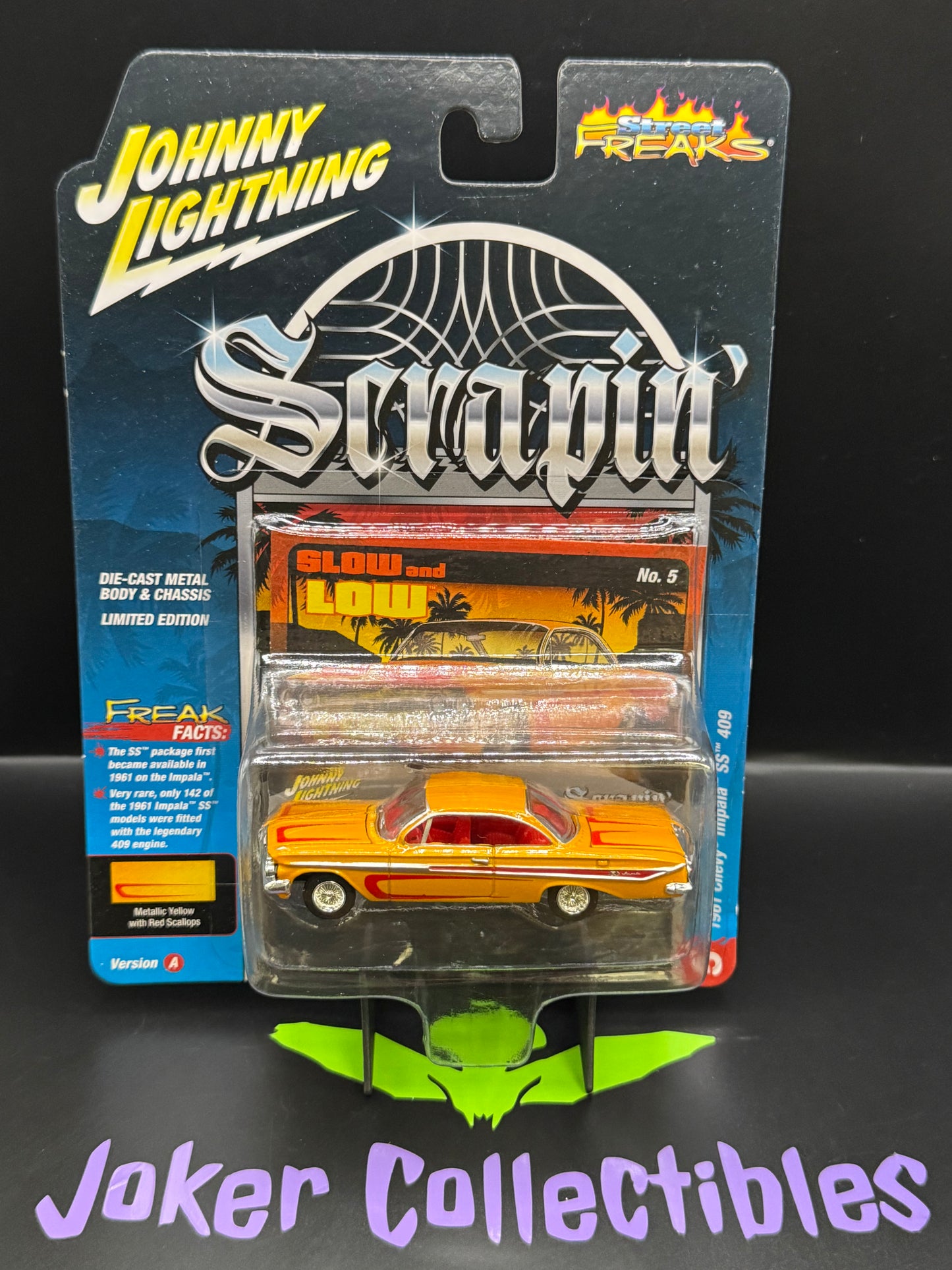 Johnny Lightning Street Freaks Scrapin' 1961 Chevy Impala SS 409 Metallic Yellow with Red Scallops # 5