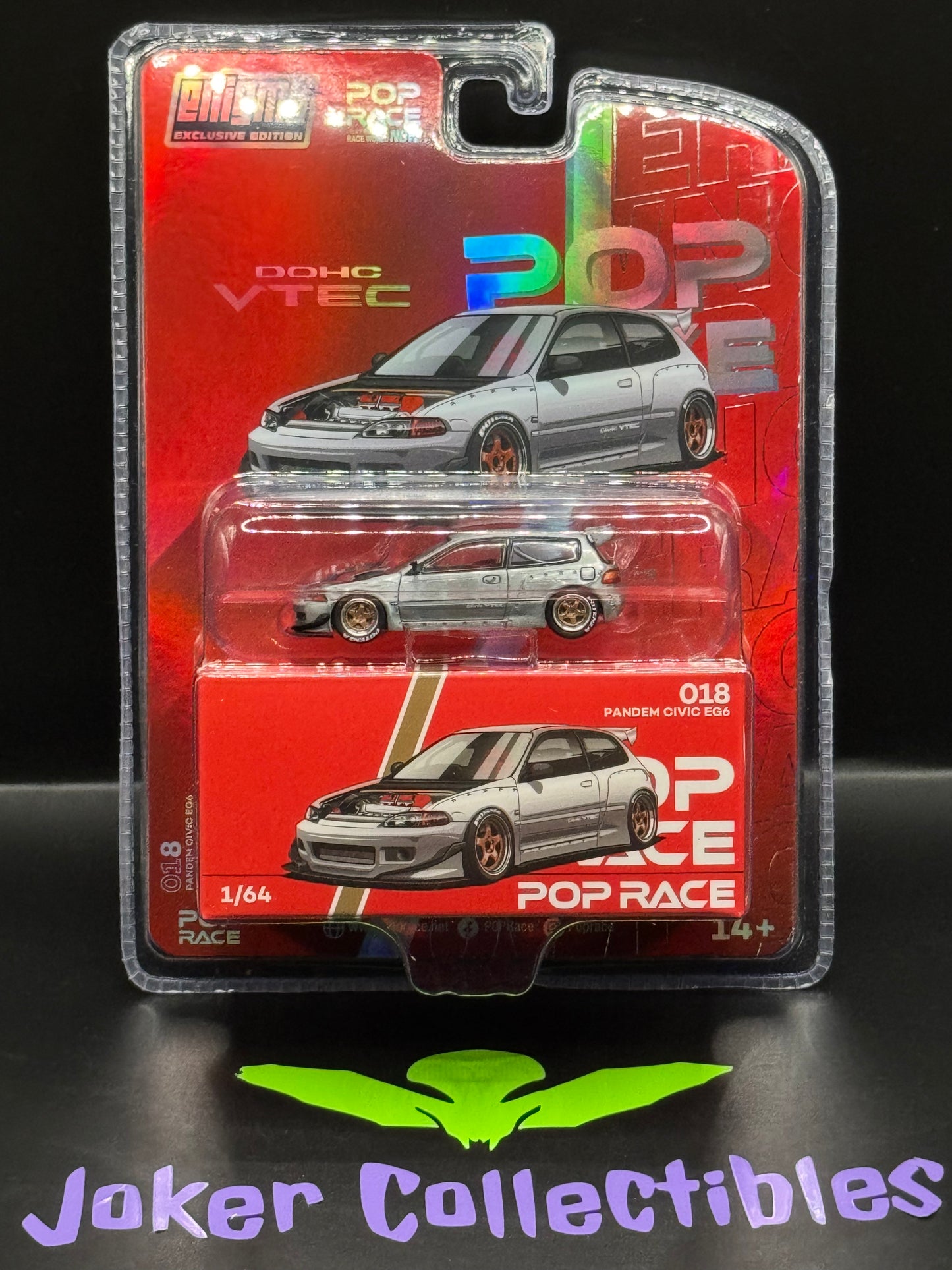 Pop Race Chase Pandem Honda Civic EG6 V1.5 Raw Metal with Open Hood PR64-PRE018 Enigma Exclusive