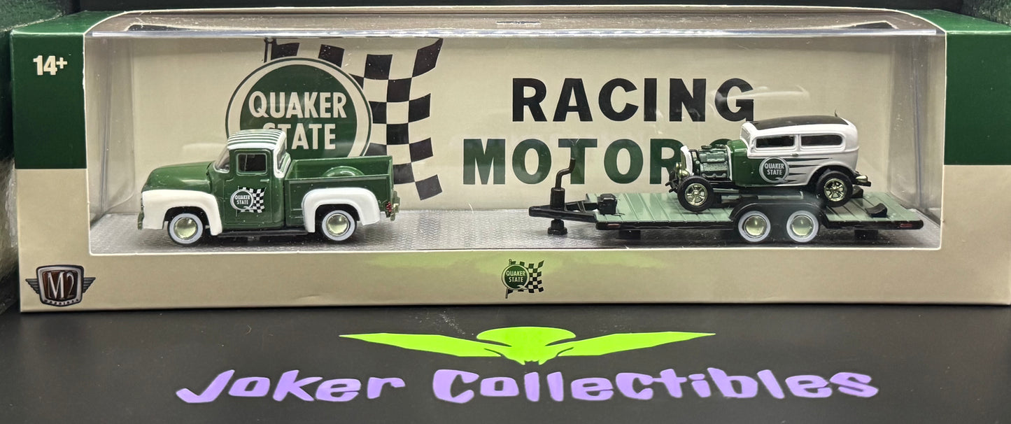 M2 Machines Chase Hauler Quaker State 1956 Ford F-150 Truck & 1932 Ford Tudor Sedan R83 25-01