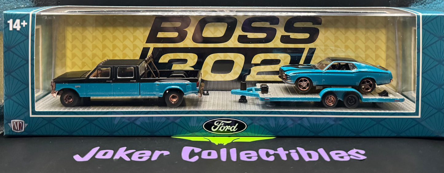 M2 Machines Auto-Haulers Chase Blue & Black 1970 Ford Mustang Custom & 1990 Ford F-350 Dually R99 26-13