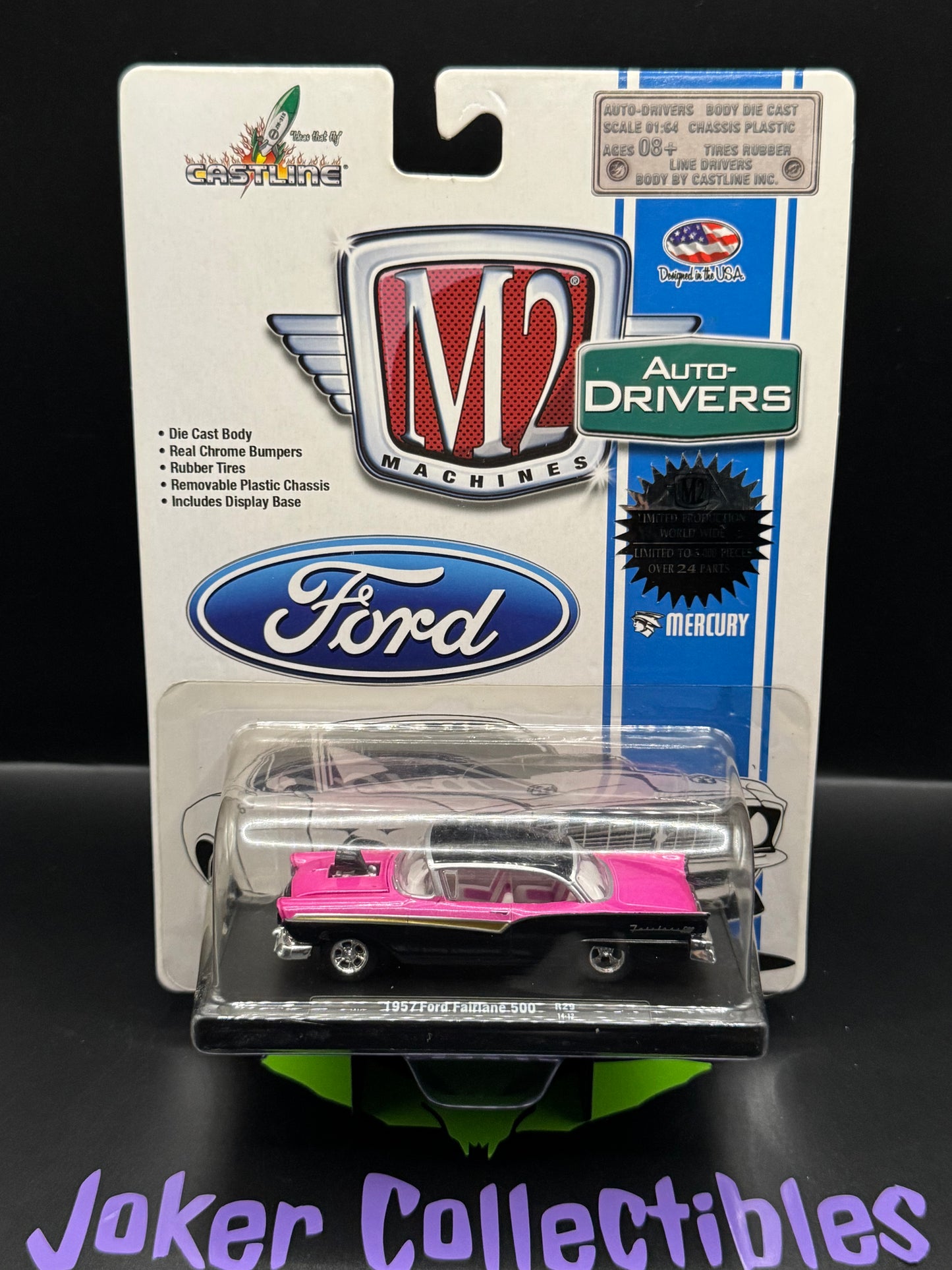 M2 Machines Auto-Drivers Black Gold & Pink 1957 Ford Fairlane 500 R29 14-12