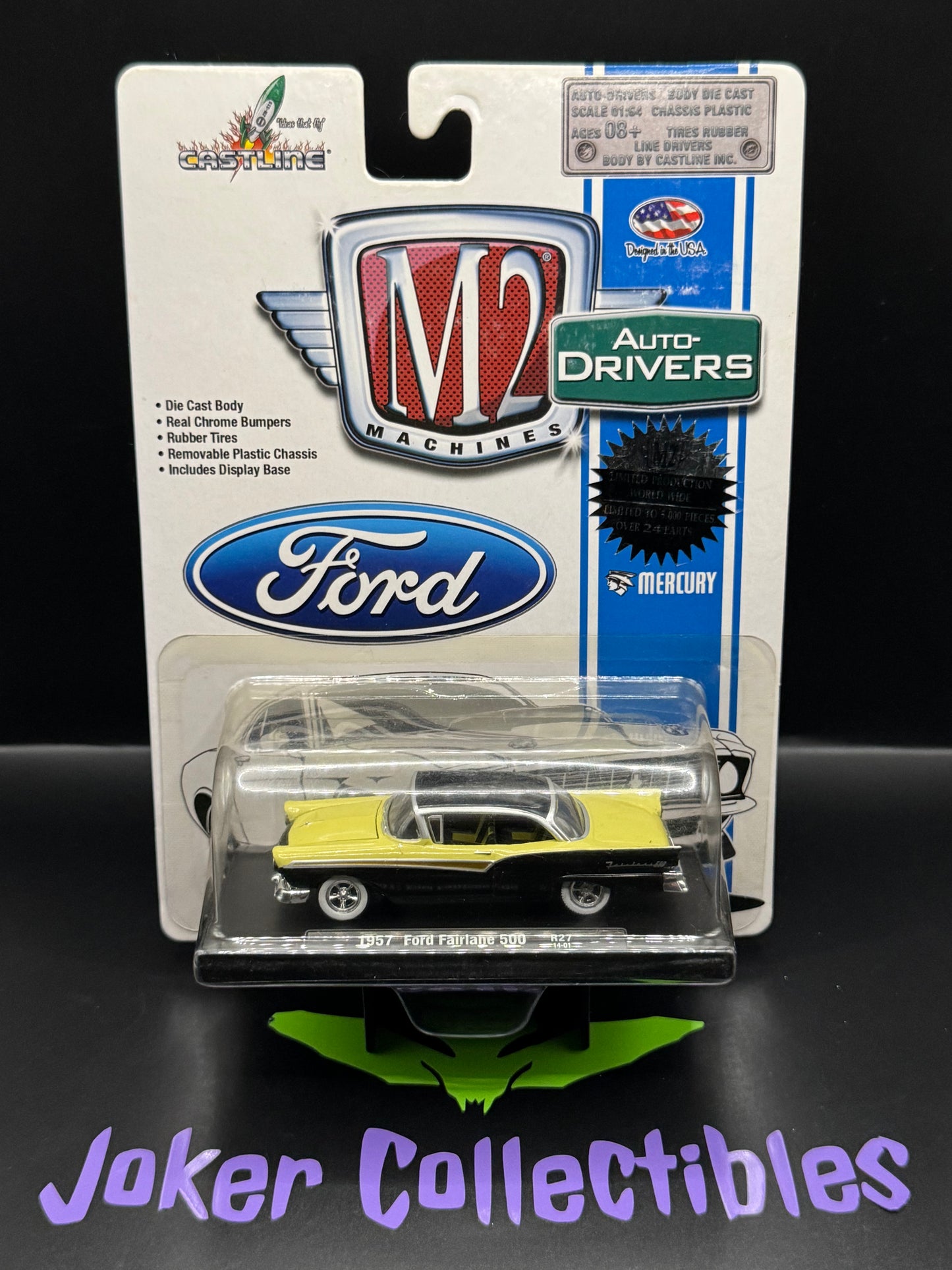 M2 Machines Auto-Drivers Black Gold & Yellow 1957 Ford Fairlane 500 R27 14-01