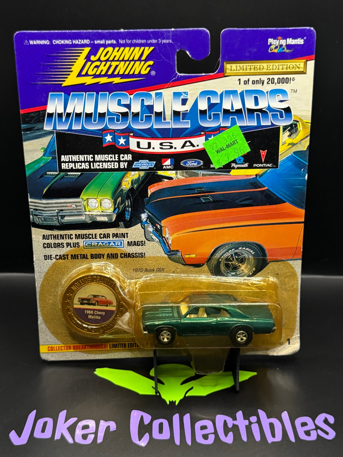 Johnny Lightning Muscle Cars U.S.A Series 1 Green 1966 Chevy Malibu with Coin