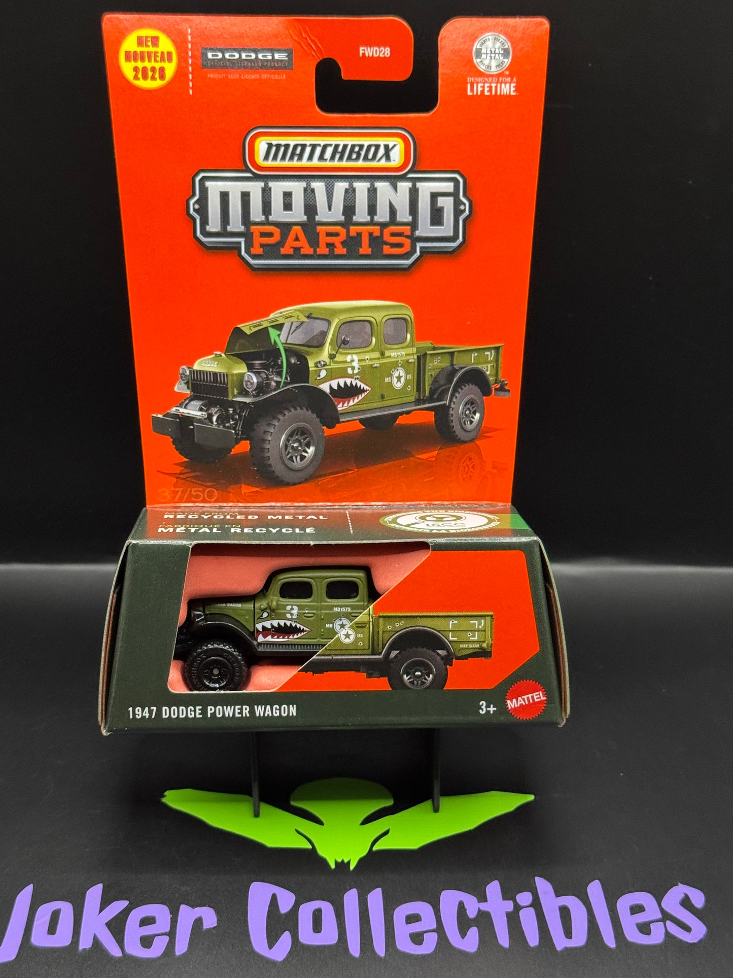 Matchbox 2026 Moving Parts OD Green Shark Mouth 1947 Dodge Power Wagon