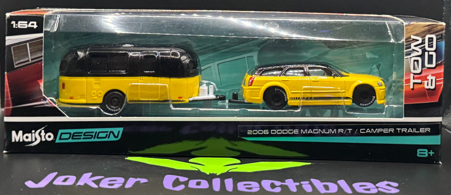Maisto Design Tow & Go 2006 Dodge Magnum R/T & Camper Trailer Yellow & Black