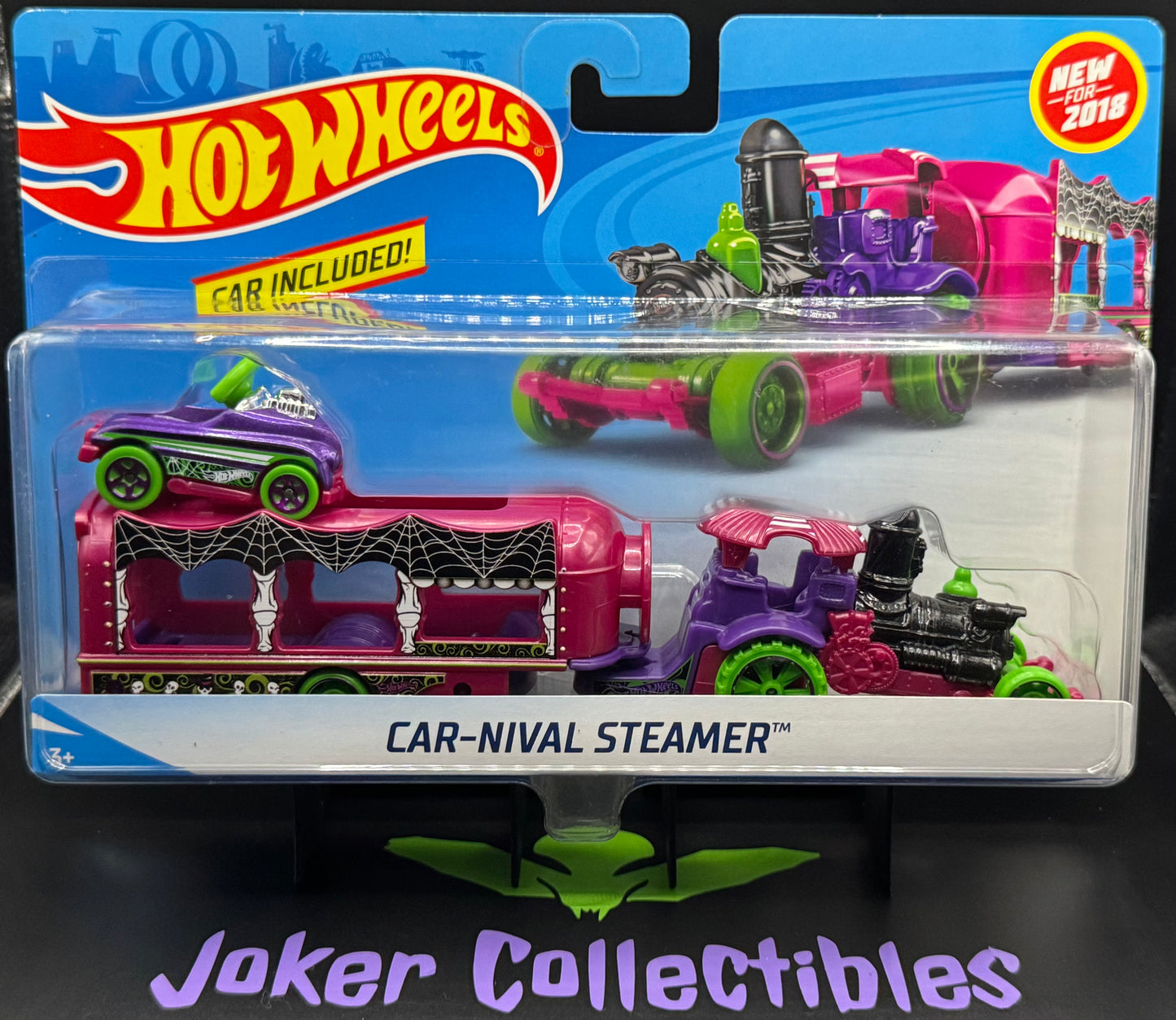 Hot Wheels Super Rigs 2018 Car-Nival Steamer & Pedal Car Fuchsia Purple Green Halloween