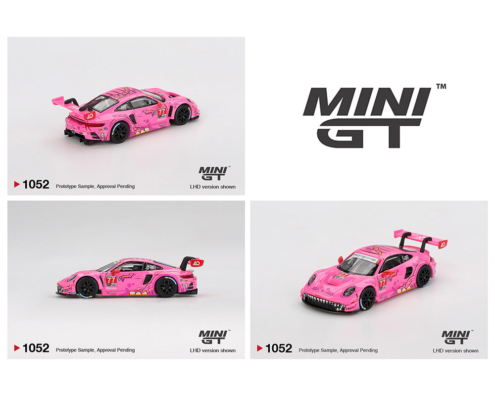 Mini GT #1052 Porsche 911 GT3 R #77 AO Racing 2024 IMSA Road America Roxy Pink Preorder