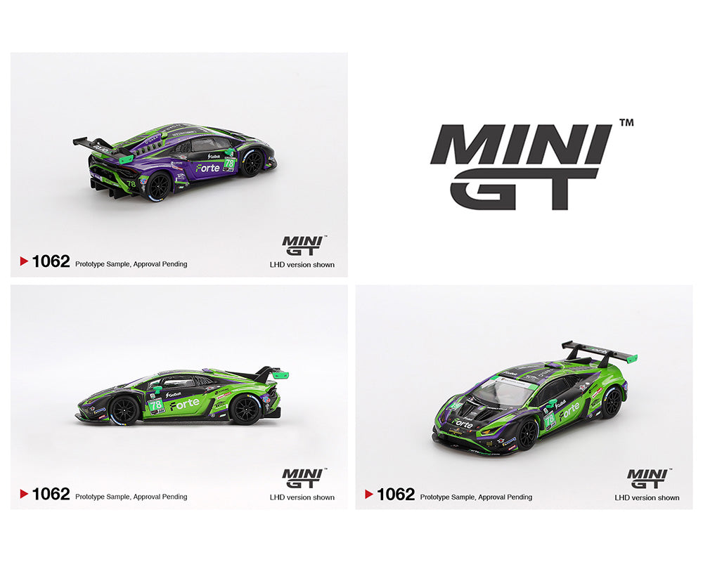 Mini GT #1062 Lamborghini Huracán GT3 EVO2 #78 Forte Racing 2024 IMSA Daytona 24 Hrs Preorder