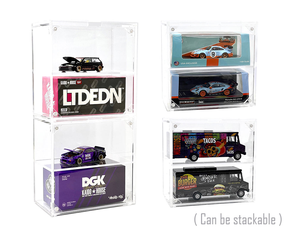 Showcase 1:64 2-Car Desk Top Collector Display Case with Cover (5″ x 2.5″ x 4.75″)