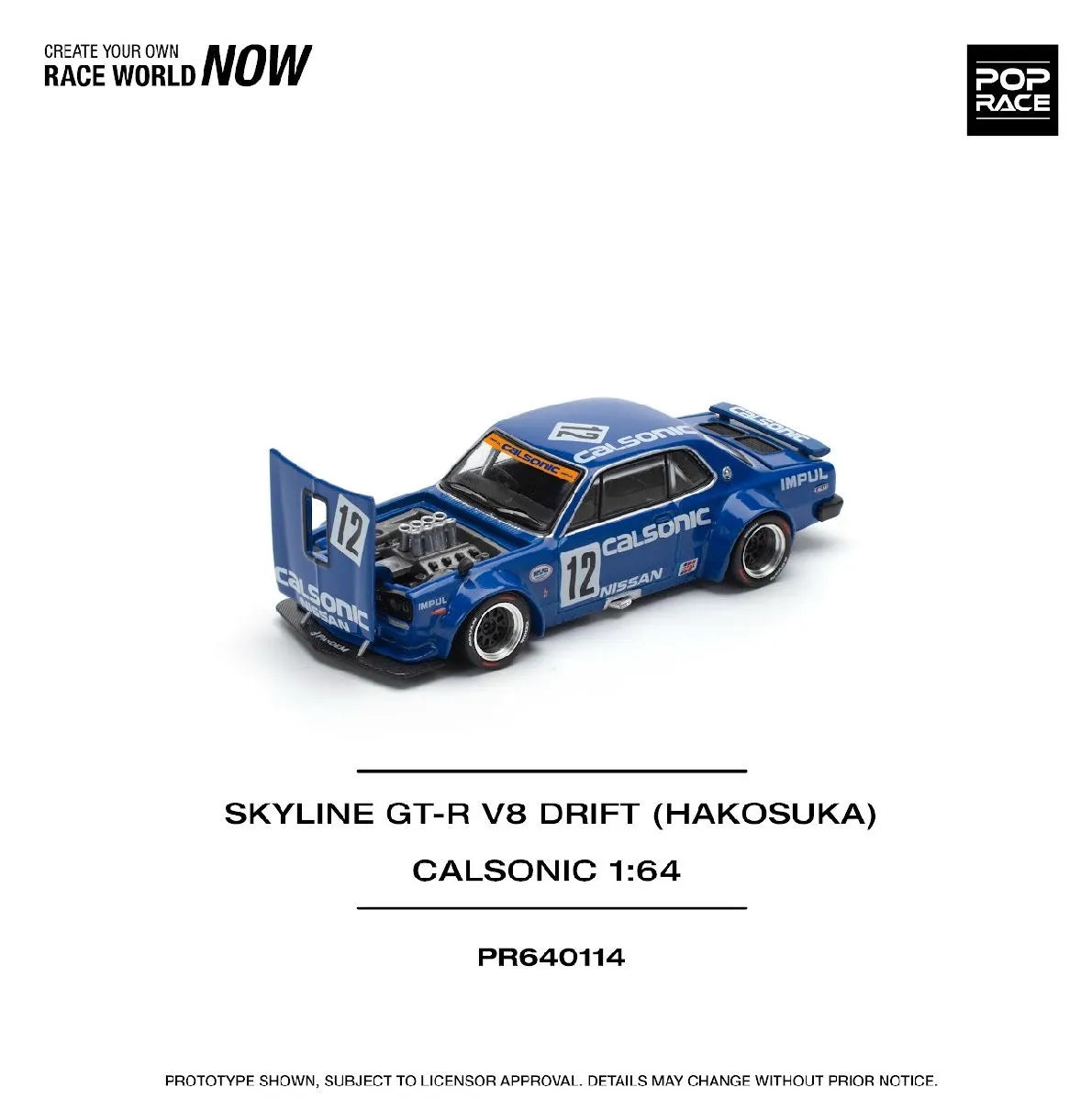 Pop Race Nissan Skyline GT-R V8 Drift Hakosuka Calsonic #12 Blue PR64-114
