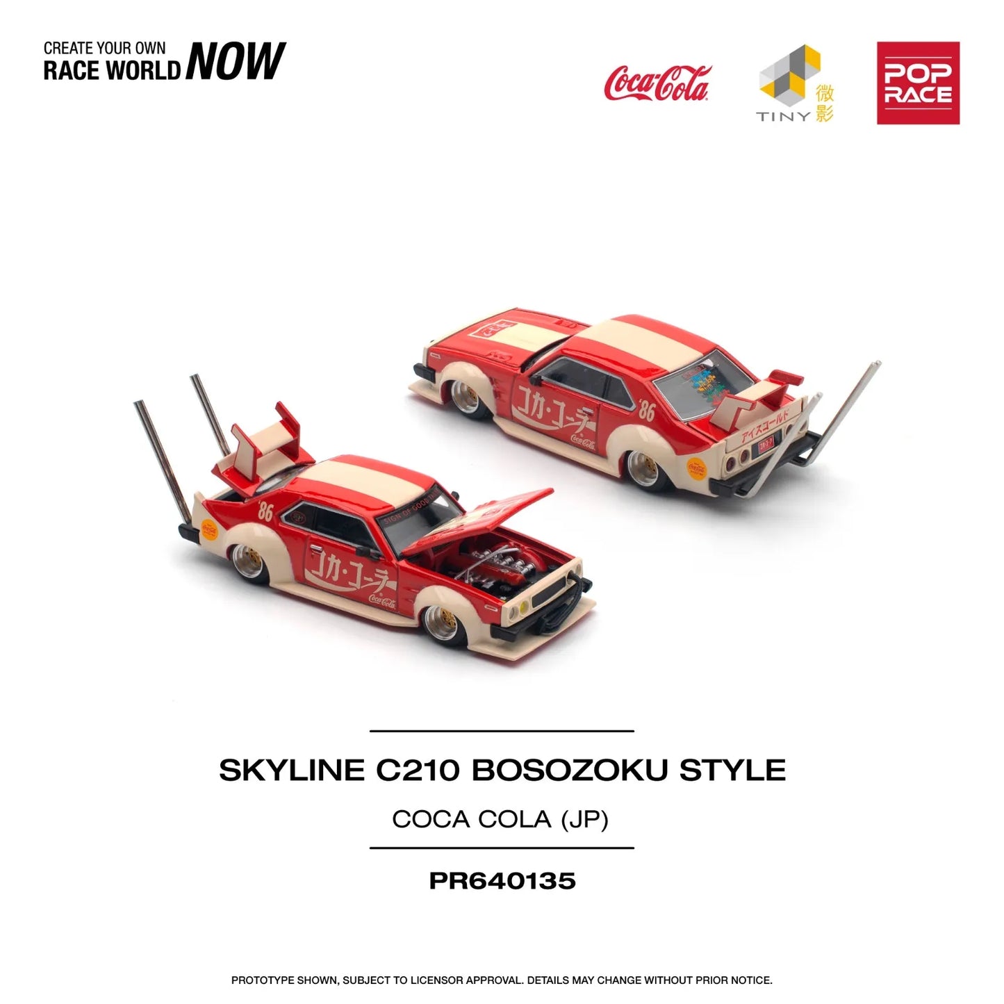 Pop Race x Tiny Coca-Cola Nissan Skyline C210 Kaido Racer Bosozoku Style PR64-135