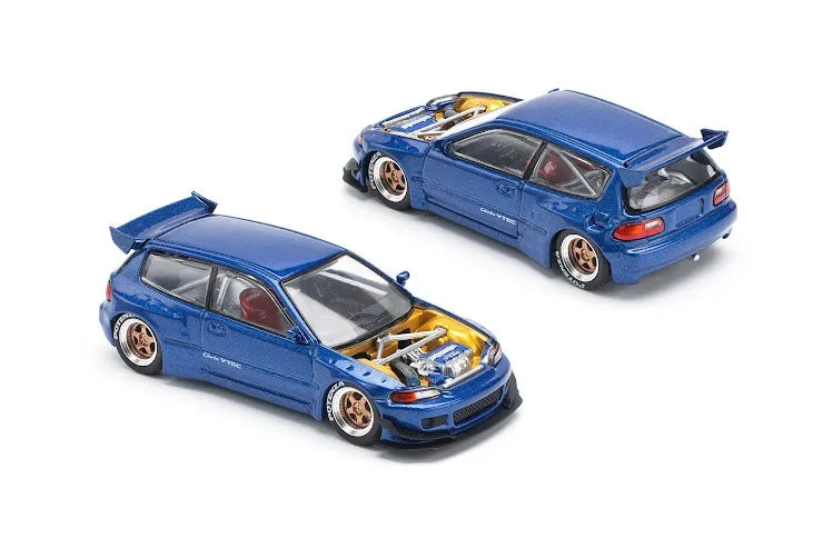 Pop Race Pandem Honda Civic EG6 Metallic Blue with Open Hood PR64-174