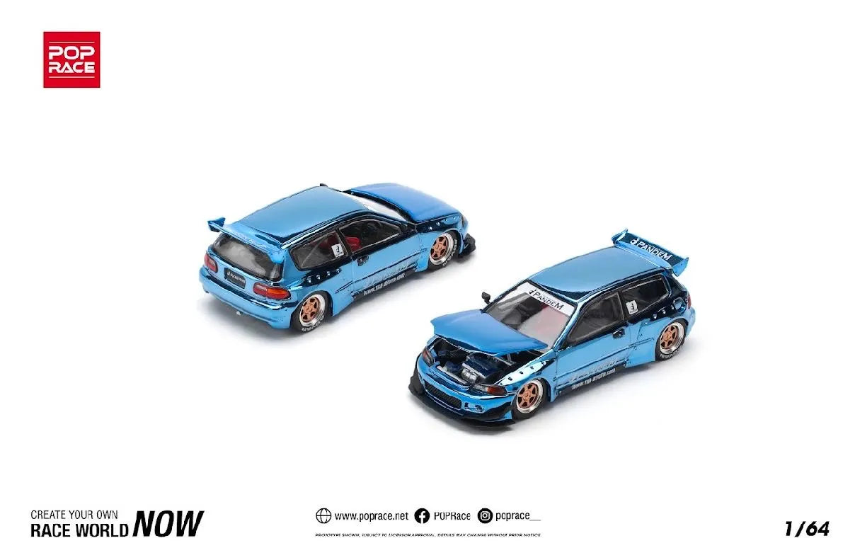 Pop Race Pandem Honda Civic EG6 Blue Chrome PR64-206