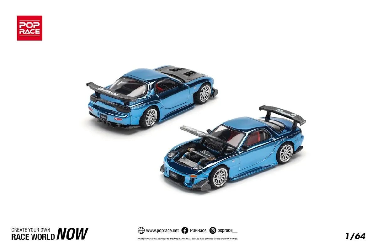 Pop Race Mazda RX-7 Re-Amemiya Widebody Blue Chrome PR64-223