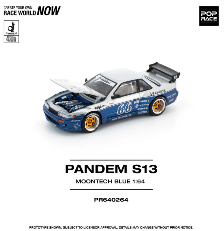 Pop Race Pandem Nissan Silvia S13 Moontech Blue & Silver PR64-264