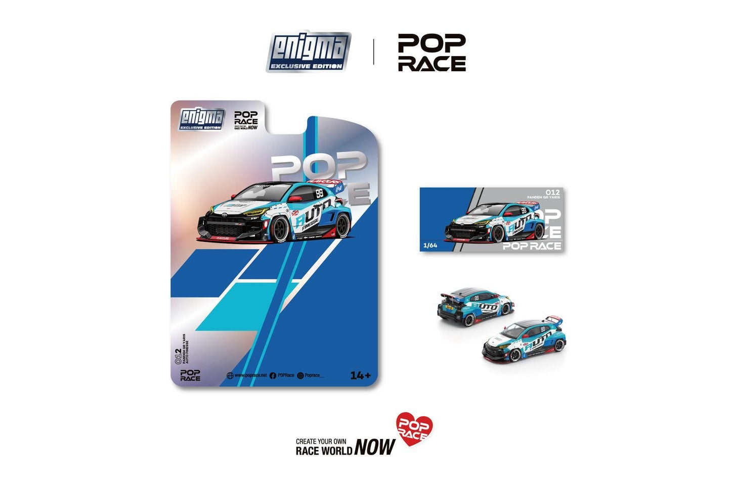 Pop Race Pandem GR Toyota Yaris Auto Finesse Blue White PR64-PRE012 Enigma Exclusive Preorder