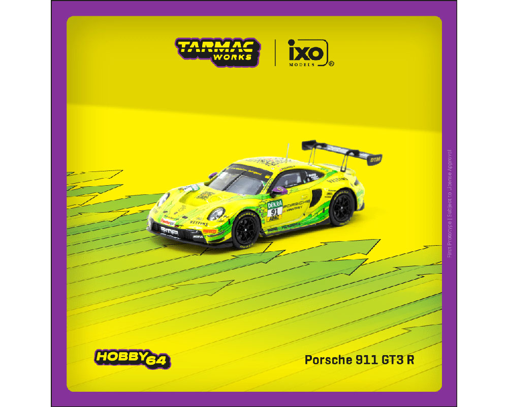 Tarmac Works ixo Models Hobby64 Porsche 911 GT3 R #91 DTM 2023 Champion Yellow